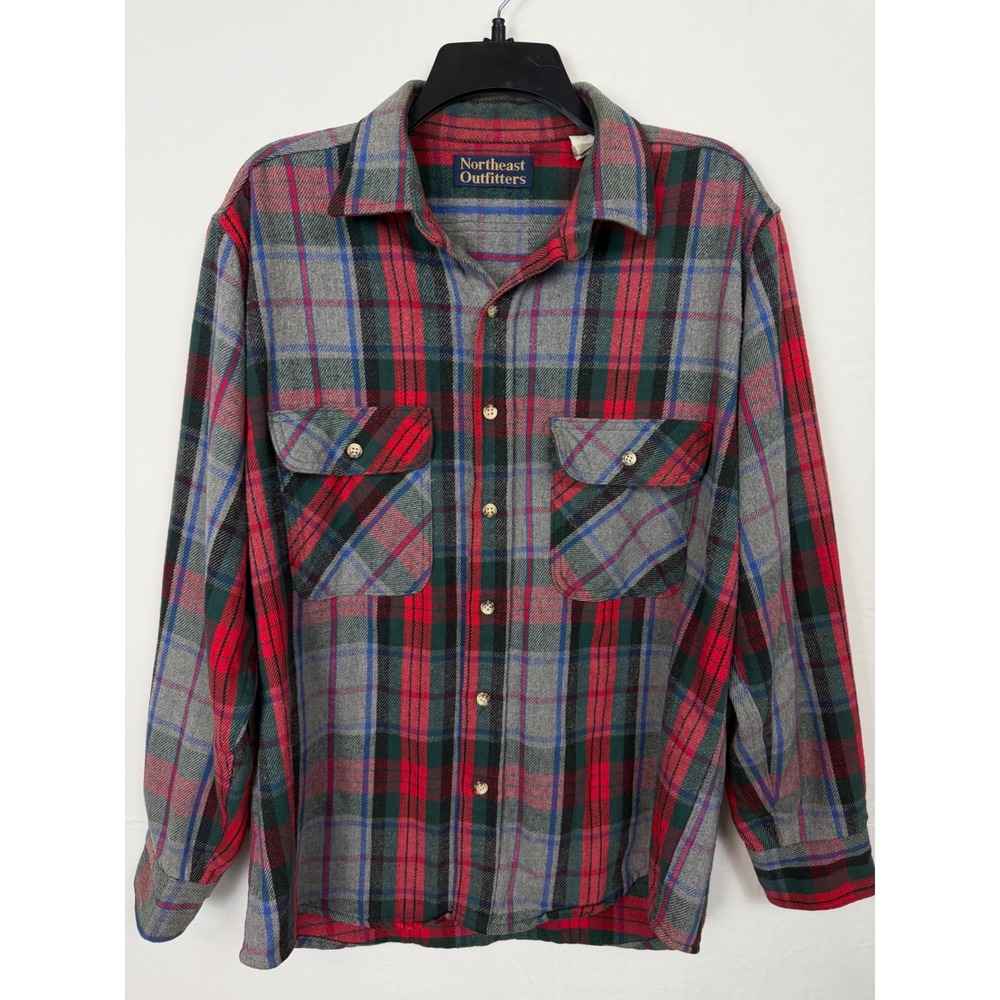 Northeast Outfitters Mens Cotton Flannel Shirt Large Grey Red Plaid Button Up